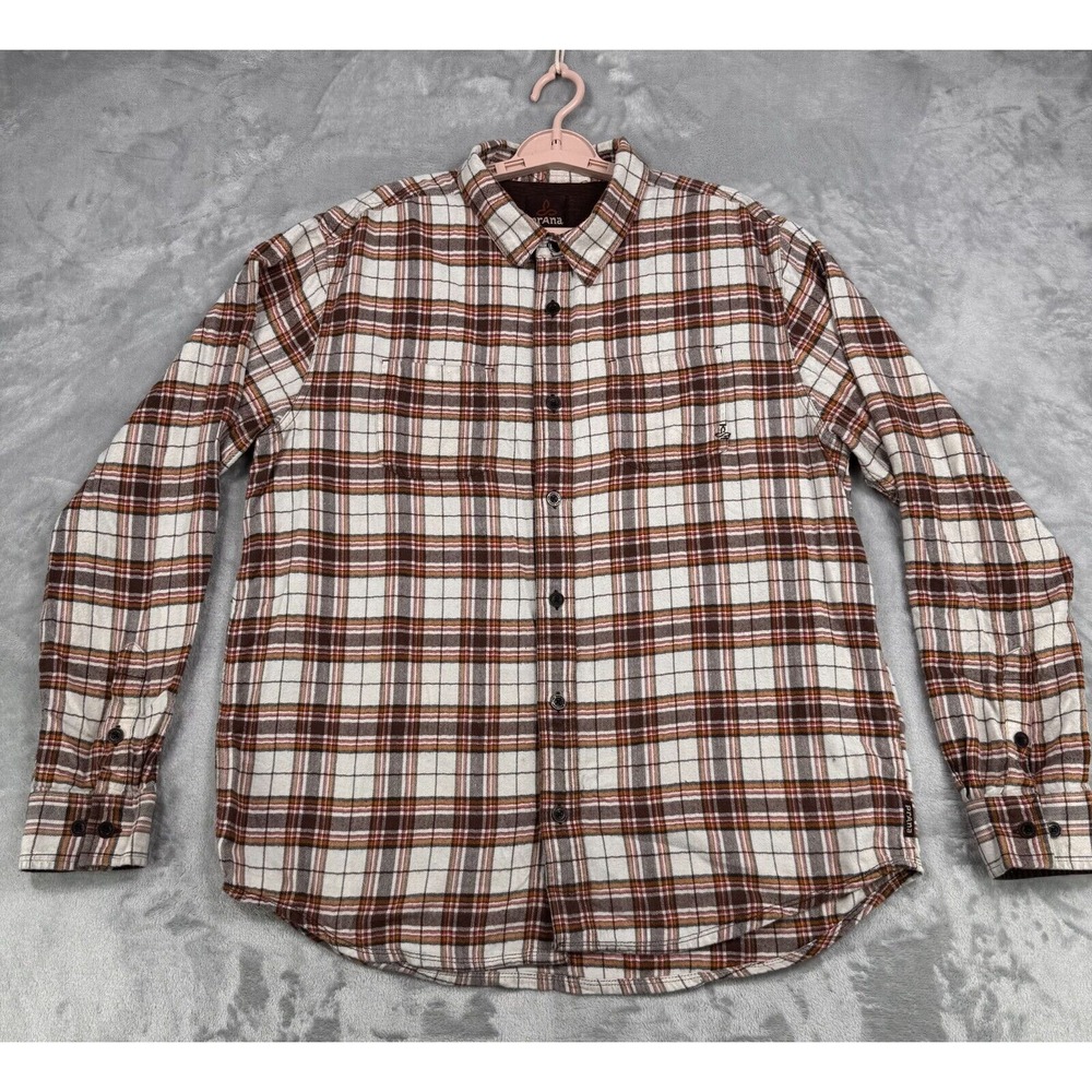 Prana Breathe Plaid Shirt Mens Large Multi Color Flannel Button Down Outdoors